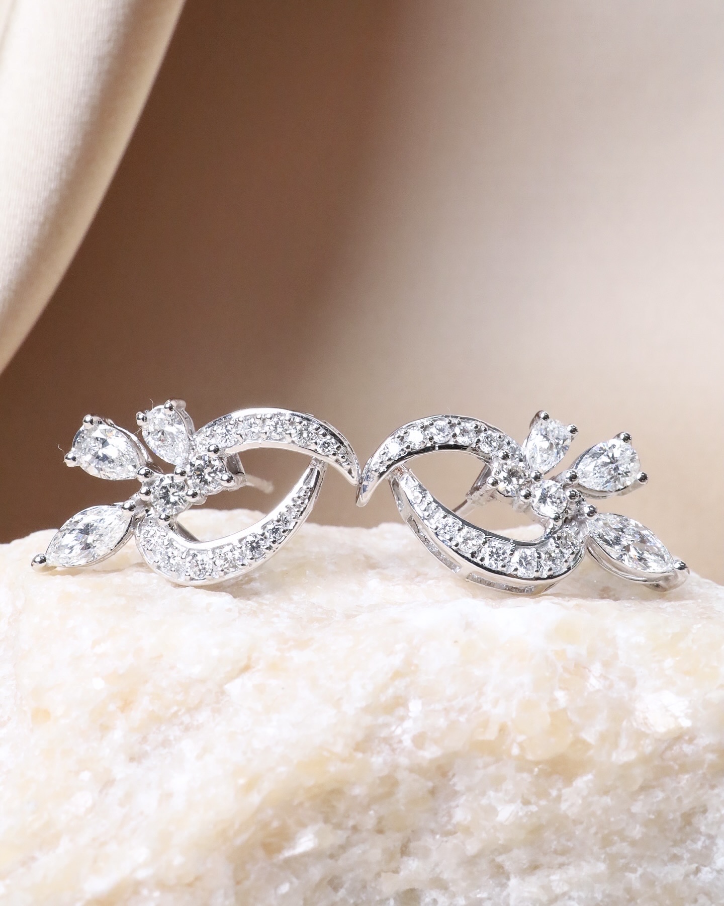 2.46 Carat Diamond Crescent Drop Earrings in 18K White Gold - Image 4