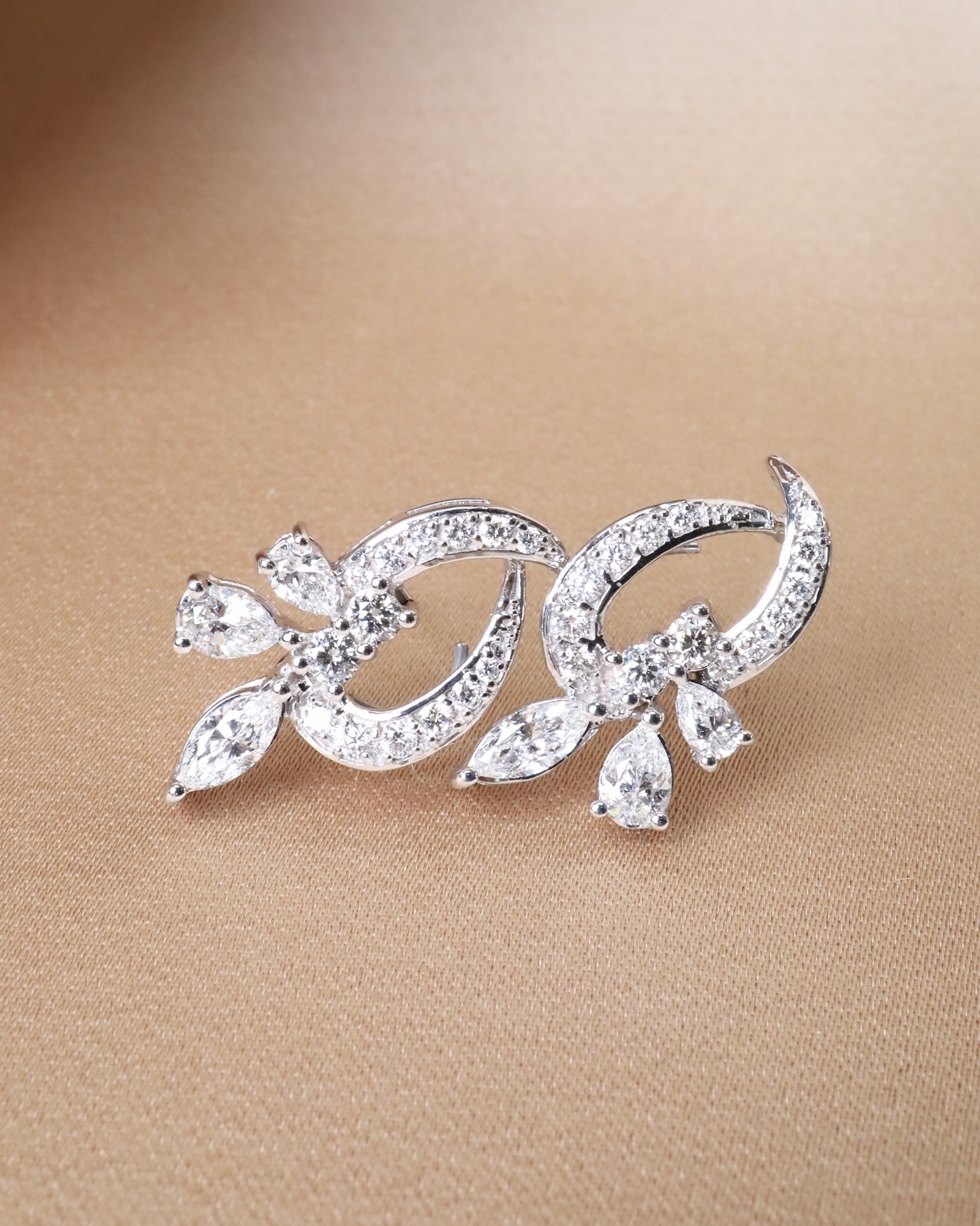 2.46 Carat Diamond Crescent Drop Earrings in 18K White Gold - Image 3