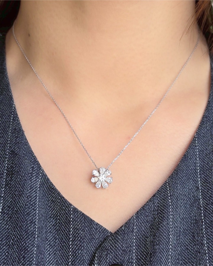 1.58 Carat Fancy-Cut Diamond Flower Pendant in 18K White Gold - Image 5