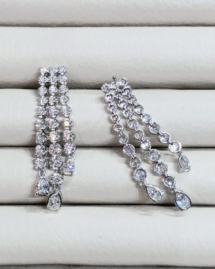 4.10 Carat Diamond Cascade Drop Earrings in 18K White Gold - Image 10