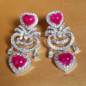 13.30 Carat Heart-Shaped Burmese Ruby and Diamond Chandelier Earrings