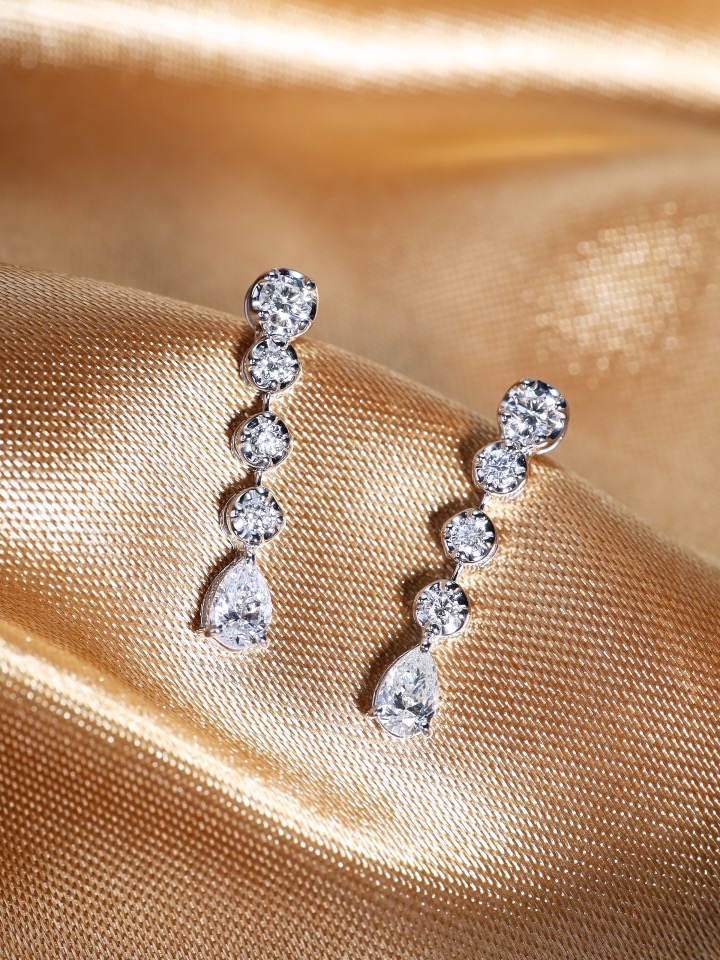 1.10 Carat Pear and Round Diamond Drop Earrings in 18K White Gold - Image 3