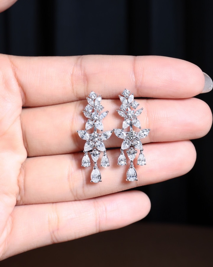4.42 Carat Fancy-Cut Diamond Chandelier Earrings in 18K White Gold - Image 4