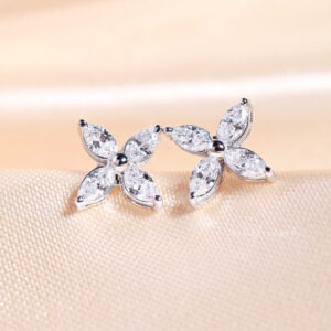 1.05 Carat Marquise Diamond Flower Stud Earrings in 18K White Gold