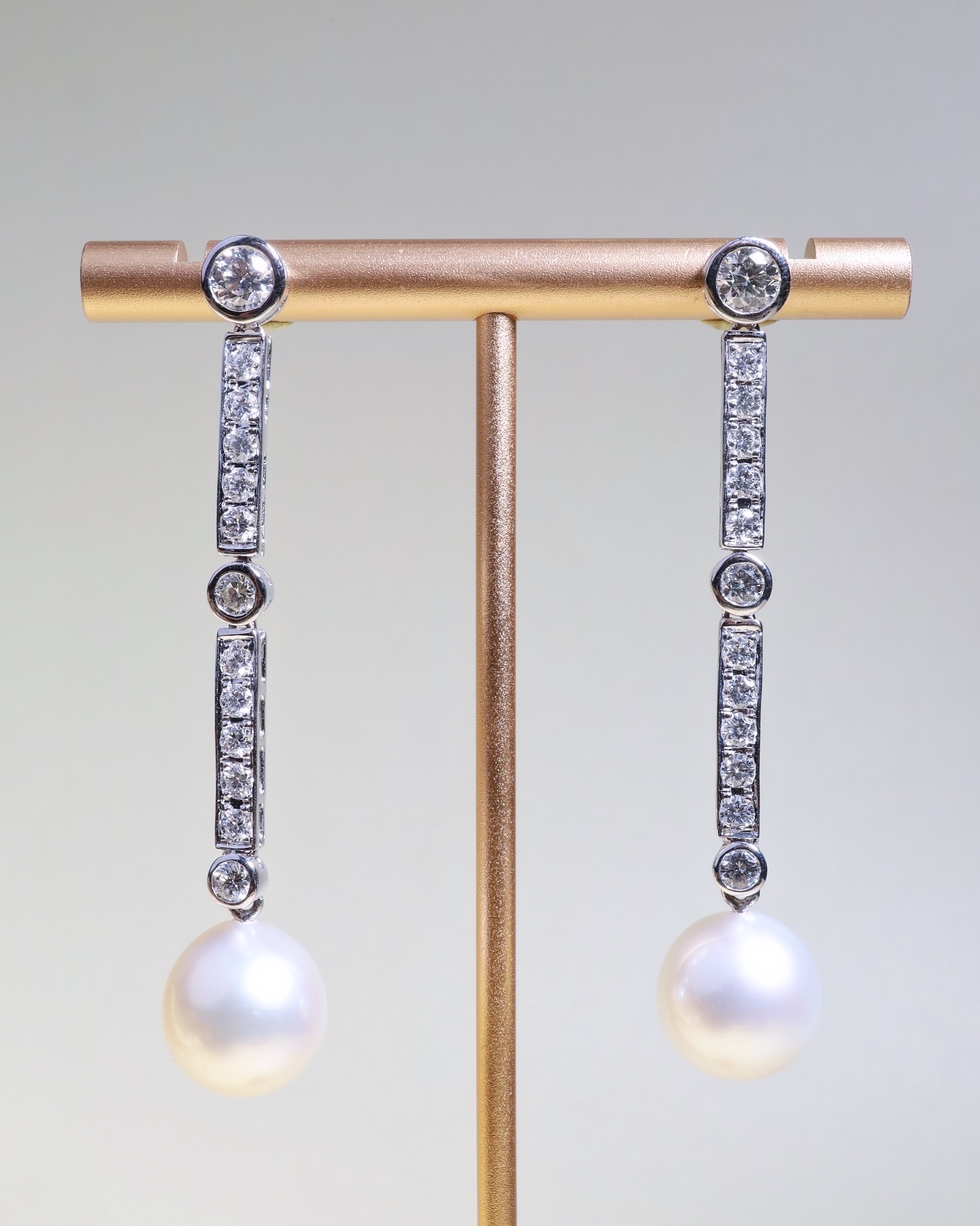 11 mm South Sea Pearl and Diamond Art Deco Drop Earrings in 18K White Gold