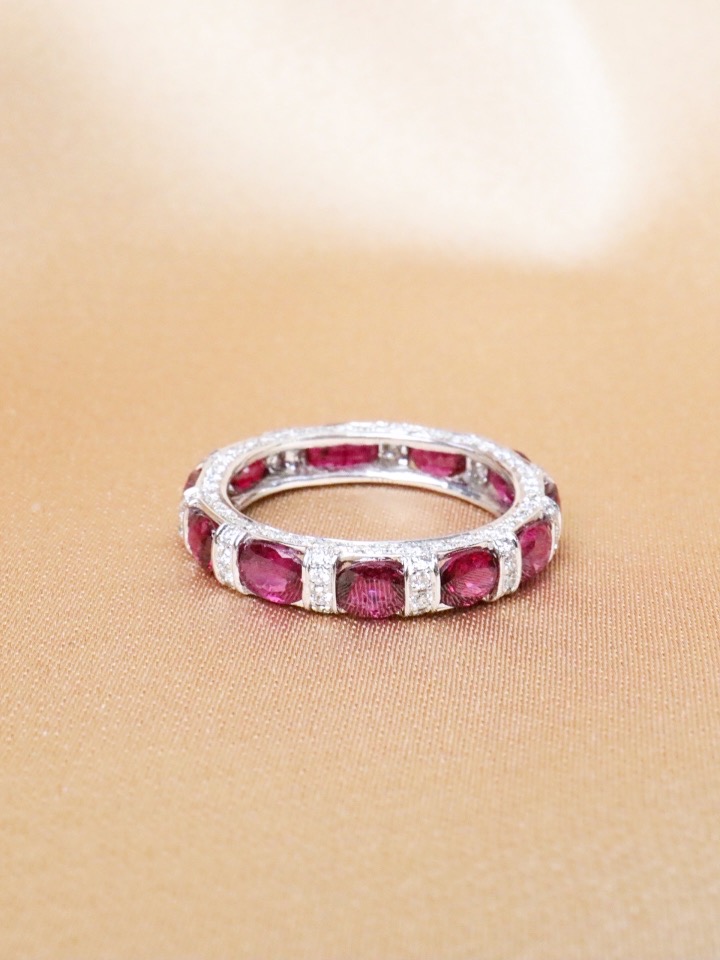 Siamese Ruby & Diamond Eternity Ring in 18K White Gold - Image 4