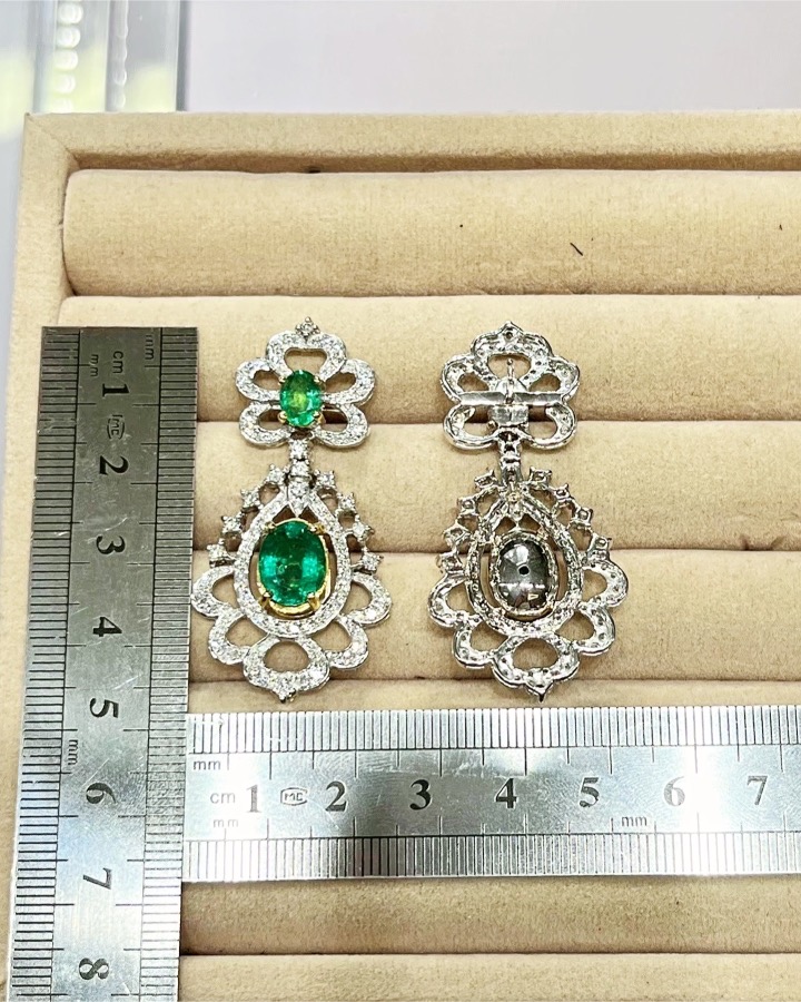 7.51 Carat Zambian Emerald and Diamond Floral Chandelier Earrings - Image 6