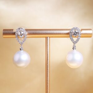South Sea Pearl & Diamond Drop Earrings in 18K White Gold