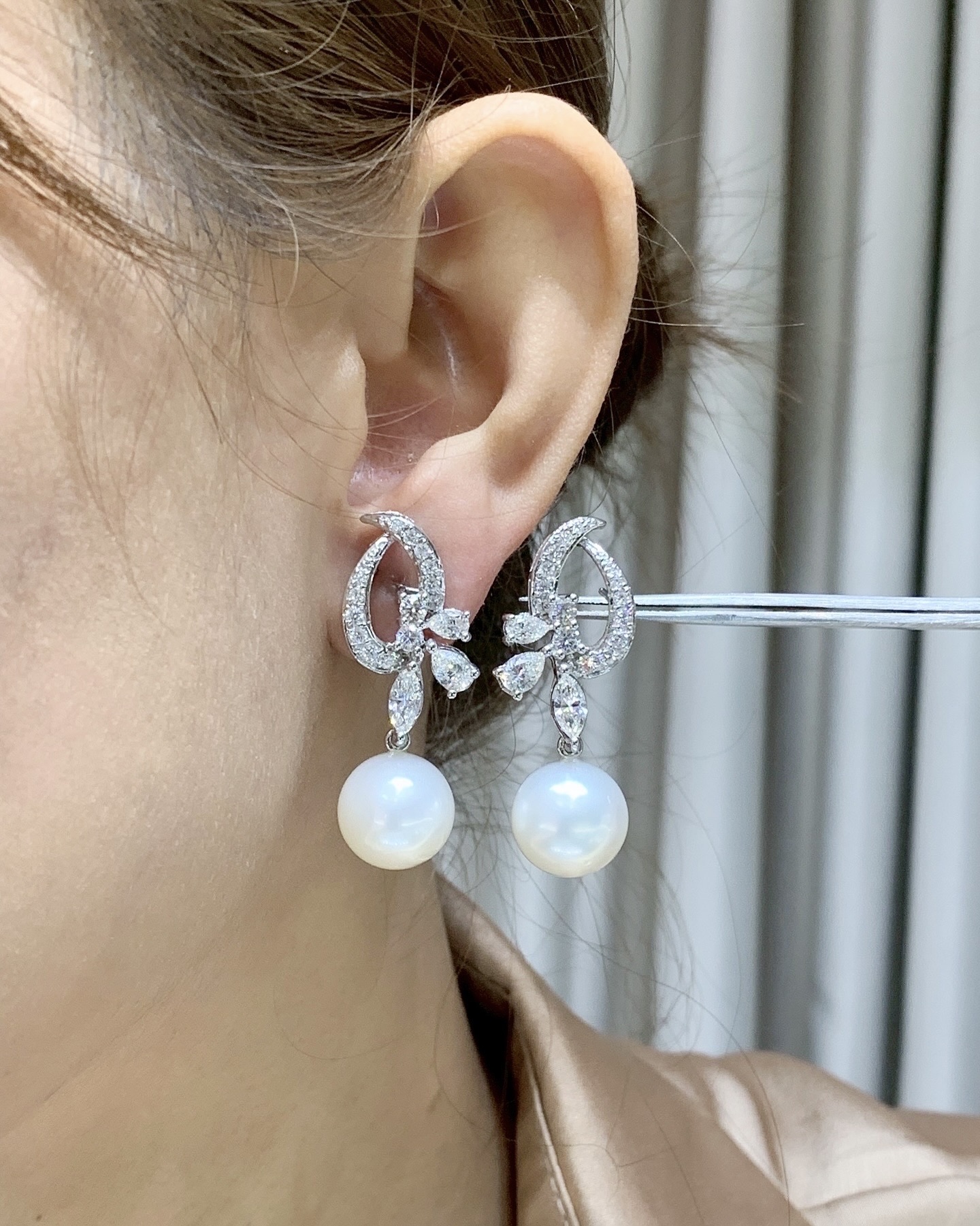 2.46 Carat Diamond Crescent Drop Earrings in 18K White Gold - Image 10