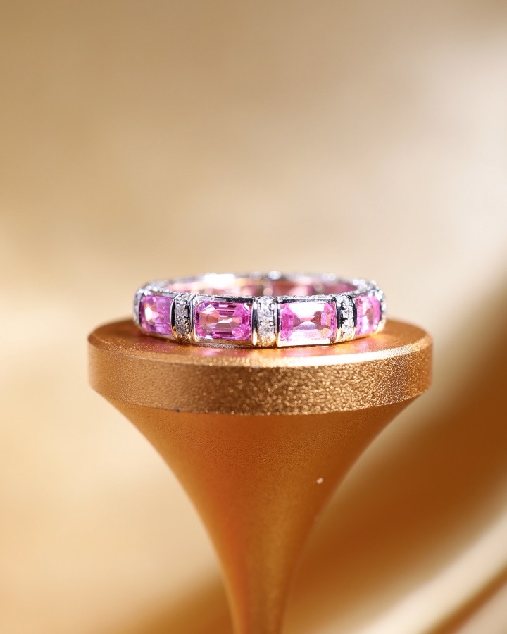 3.71 Carat Ceylon Pink Sapphire and Diamond Eternity Ring in 18K White Gold - Image 11