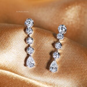 1.10 Carat Pear and Round Diamond Drop Earrings in 18K White Gold