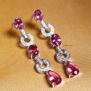 7.36 Carat Rubellite Tourmaline and Diamond Drop Earrings