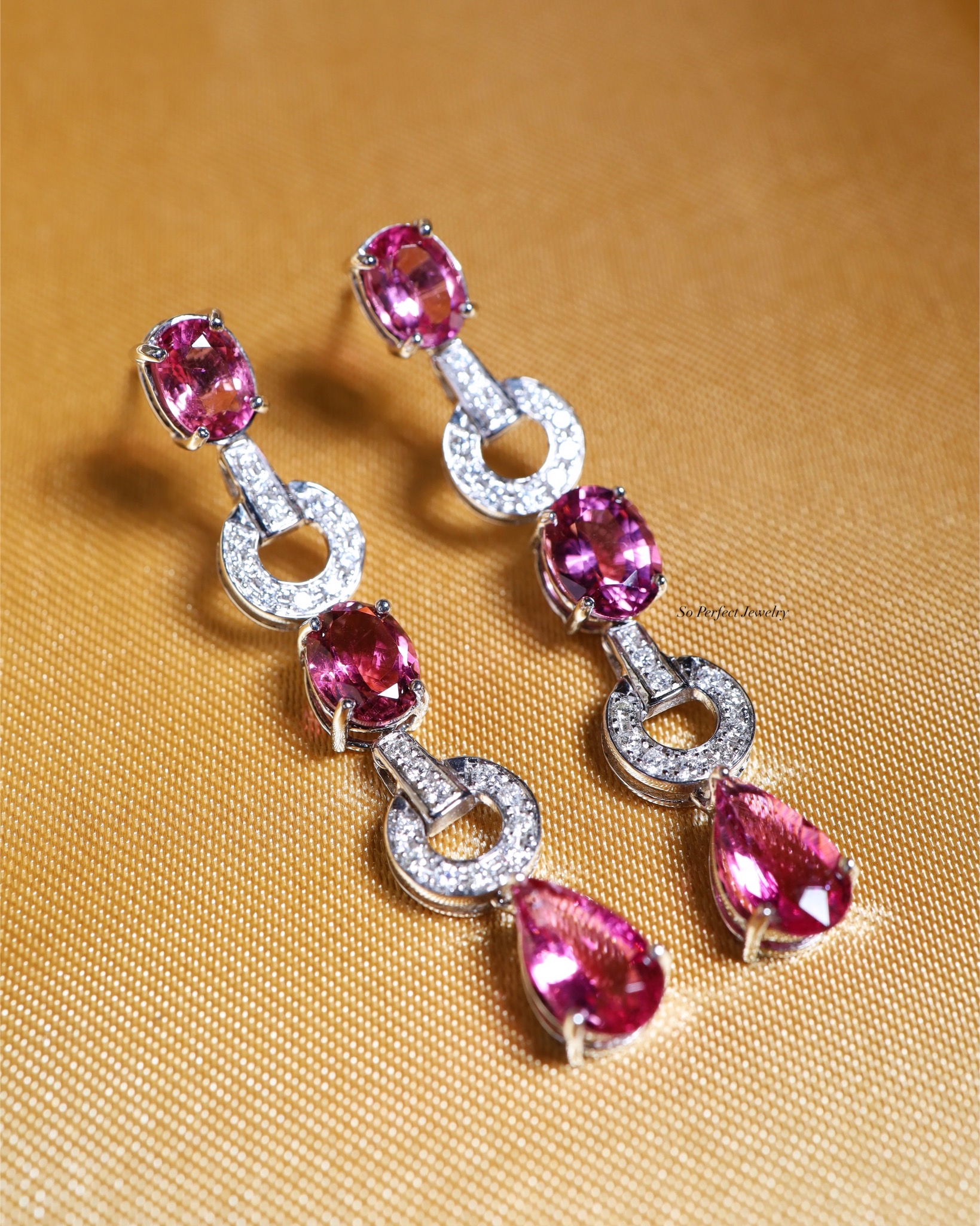 7.36 Carat Rubellite Tourmaline and Diamond Drop Earrings