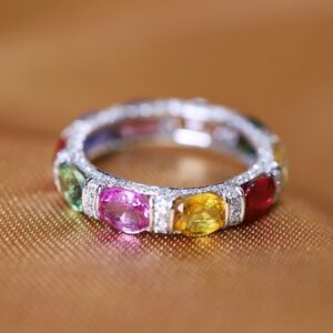 5.28 Carat Rainbow Ceylon Sapphire and Diamond Eternity Ring in 18K White Gold