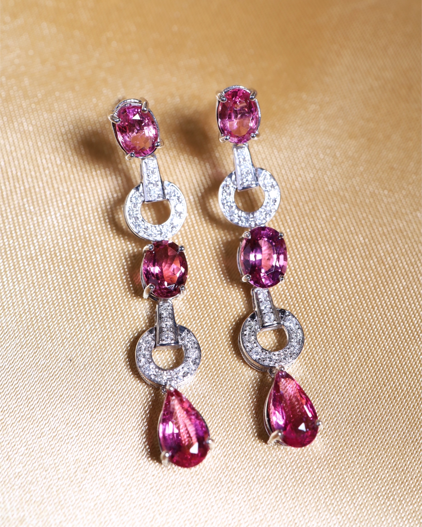 7.36 Carat Rubellite Tourmaline and Diamond Drop Earrings - Image 8