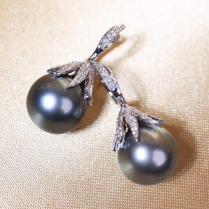 13 mm Tahitian Pearl and Diamond Drop Earrings in 18K White Gold