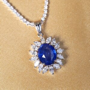 4.50 Carat Ceylon Blue Sapphire and Diamond Pendant in 18K White Gold