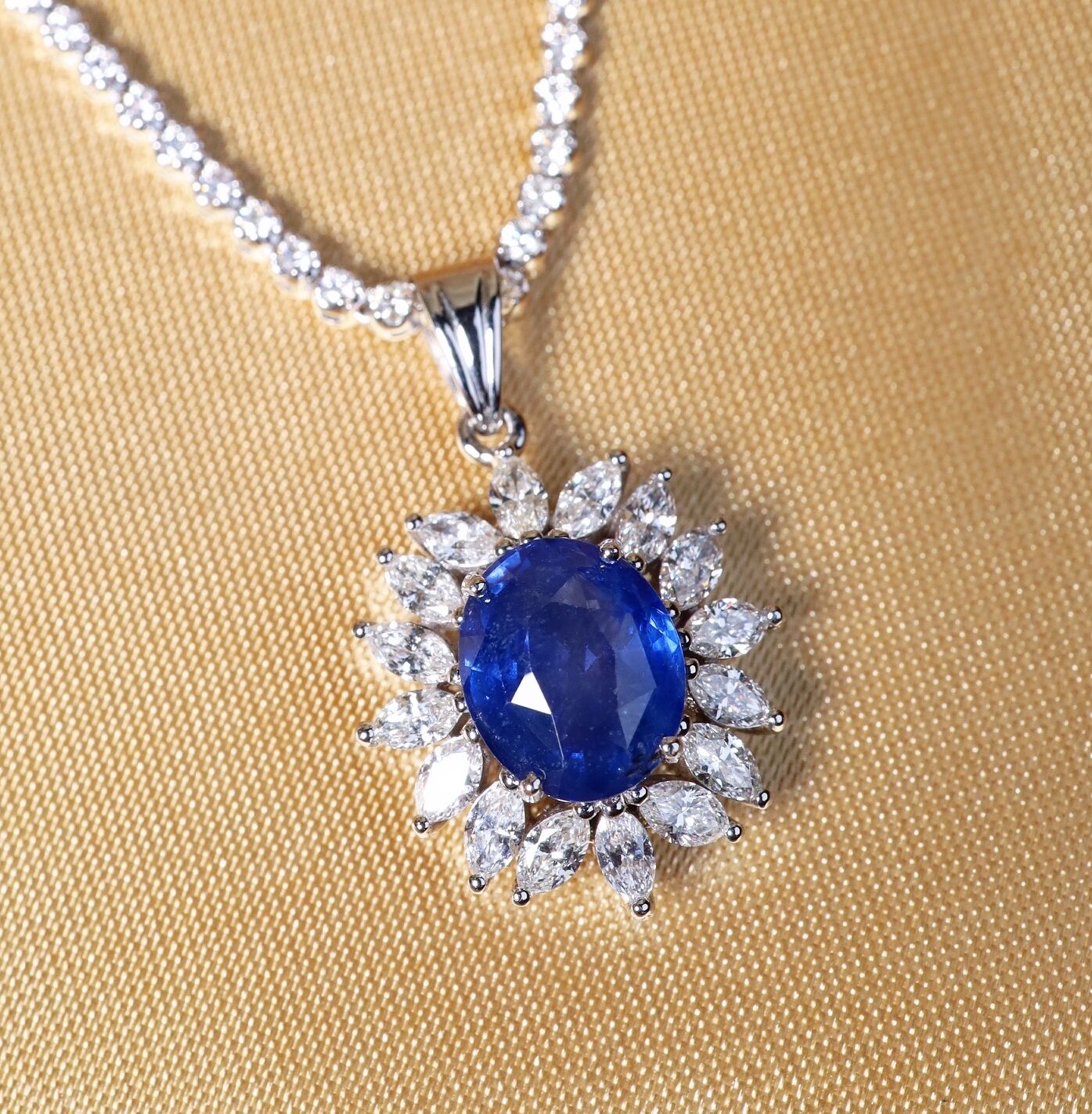 4.50 Carat Ceylon Blue Sapphire and Diamond Pendant in 18K White Gold