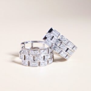 0.84 Carat Diamond Geometric Hoop Earrings in 18K White Gold
