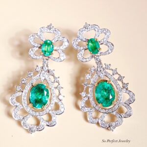 7.51 Carat Zambian Emerald and Diamond Floral Chandelier Earrings