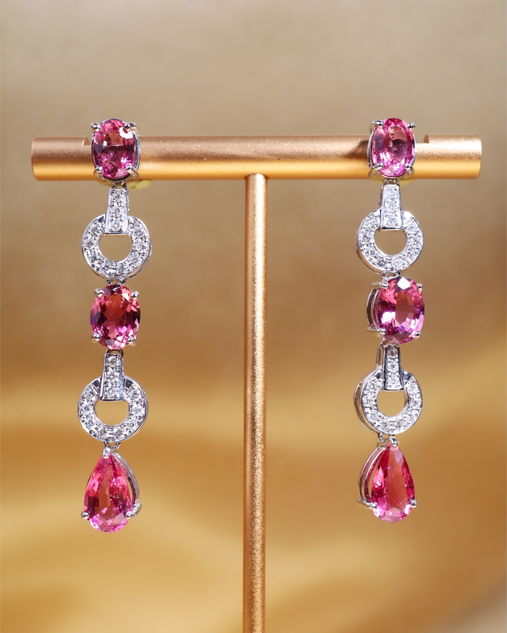 7.36 Carat Rubellite Tourmaline and Diamond Drop Earrings - Image 7