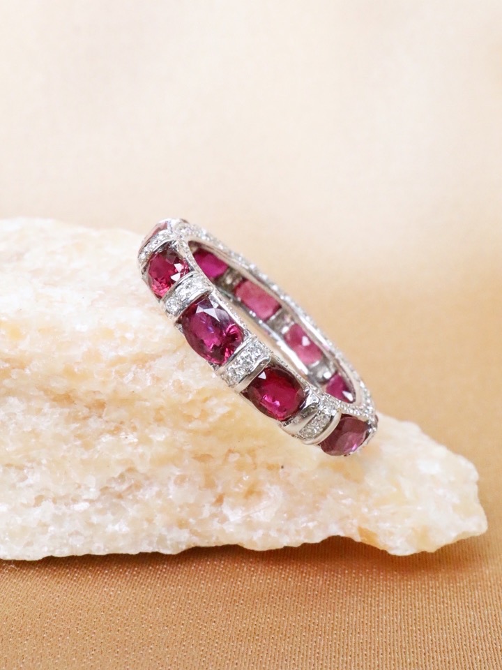 Siamese Ruby & Diamond Eternity Ring in 18K White Gold - Image 9