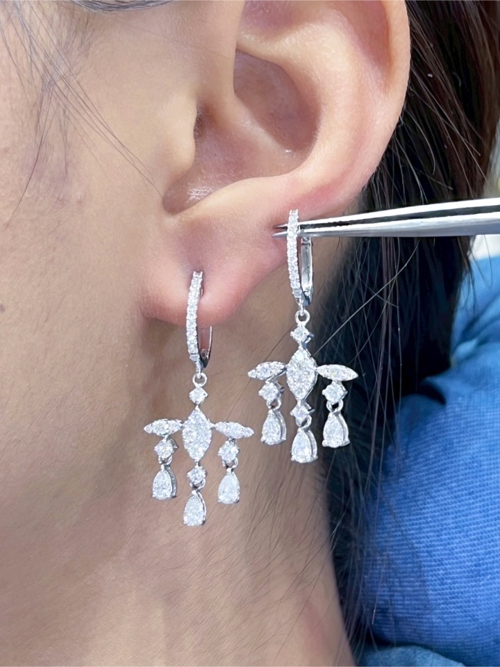 1.82 Carat Fancy-Cut Diamond Shimmering Drop Earrings in 18K White Gold - Image 2