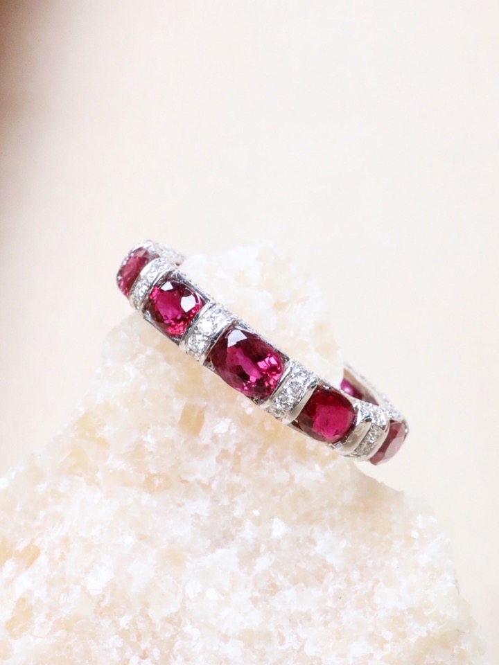 Siamese Ruby & Diamond Eternity Ring in 18K White Gold - Image 5