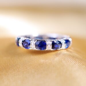 5.00 Carat Ceylon Blue Sapphire and Diamond Eternity Ring in 18K White Gold