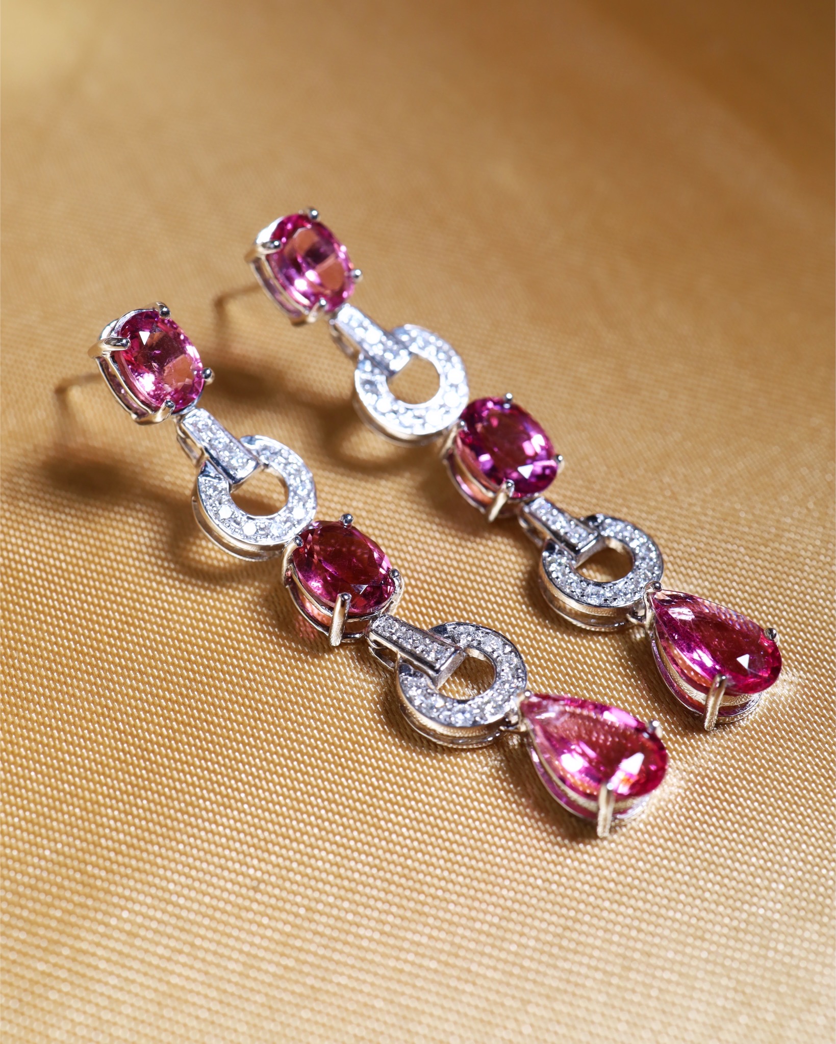 7.36 Carat Rubellite Tourmaline and Diamond Drop Earrings - Image 3