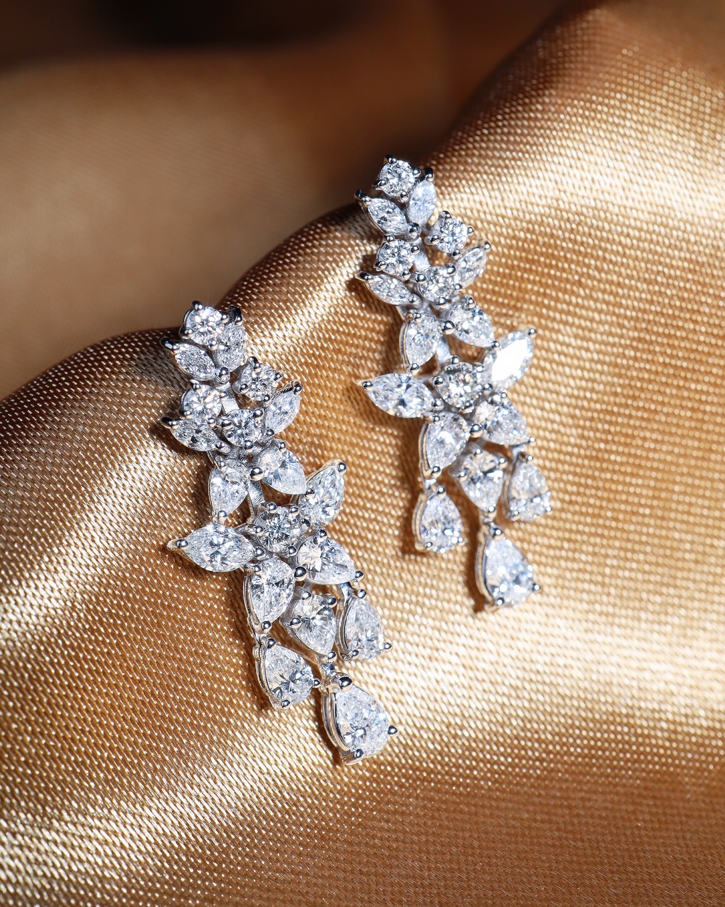 4.42 Carat Fancy-Cut Diamond Chandelier Earrings in 18K White Gold
