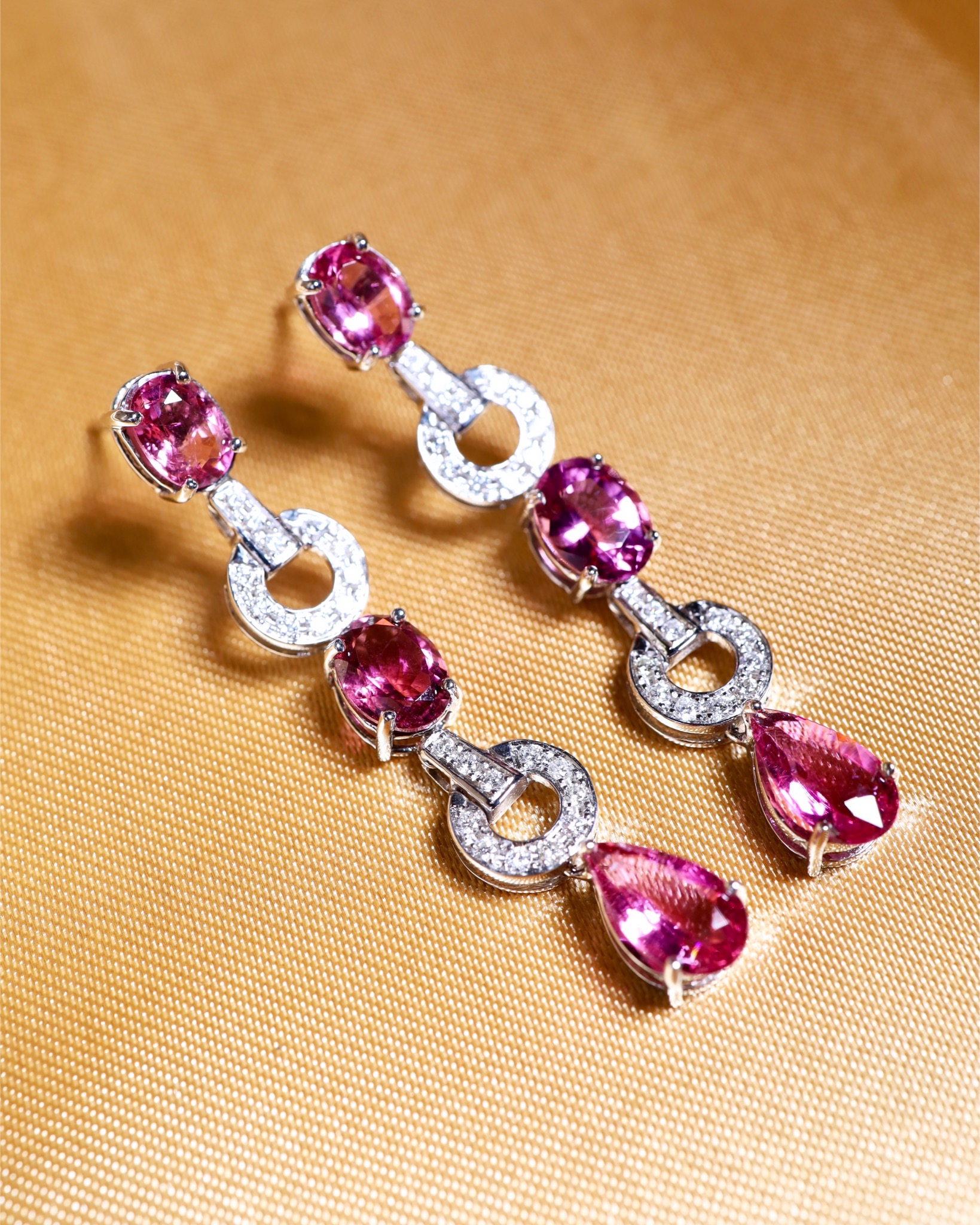 7.36 Carat Rubellite Tourmaline and Diamond Drop Earrings - Image 6