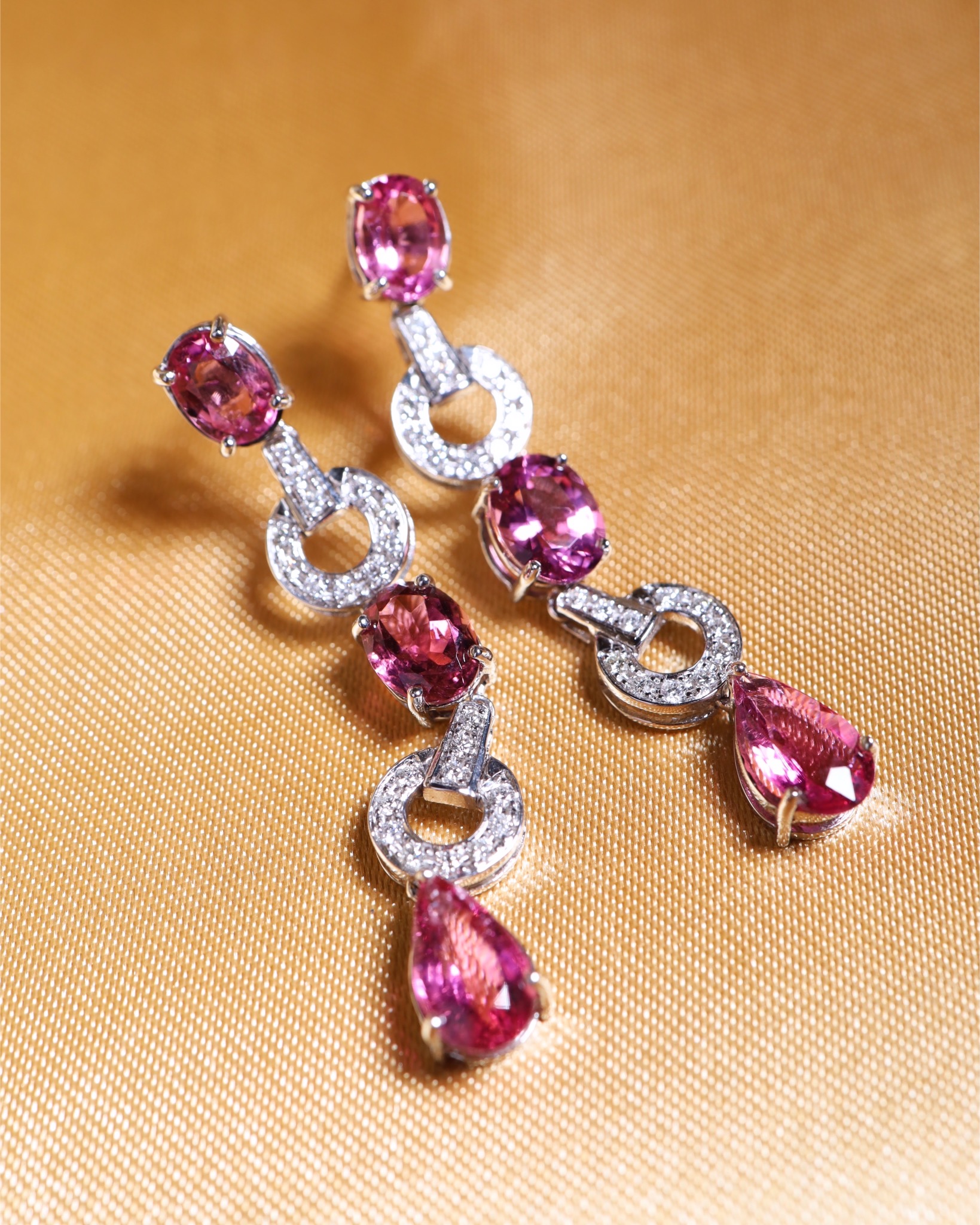 7.36 Carat Rubellite Tourmaline and Diamond Drop Earrings - Image 4