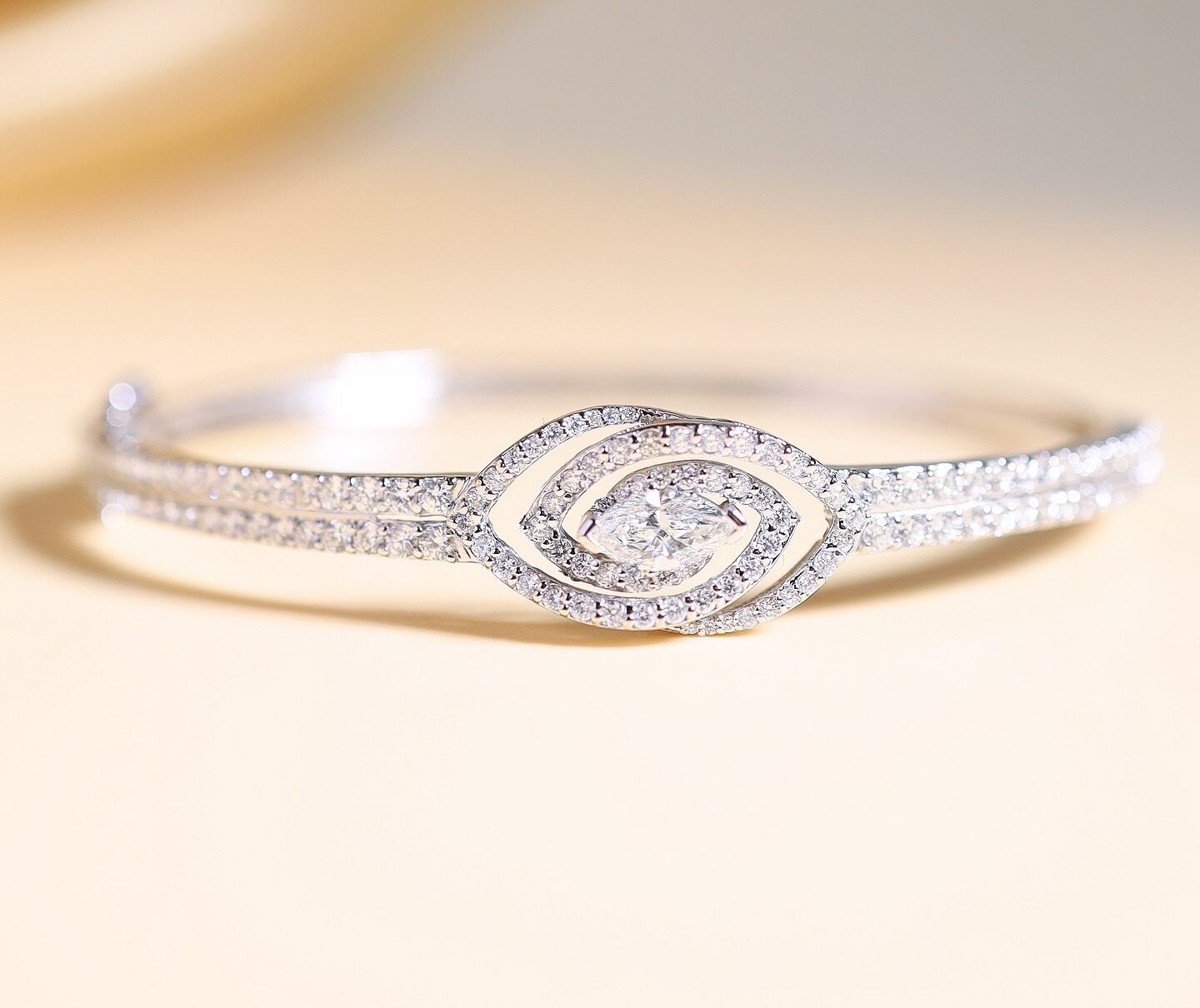 1.96 Carat Marquise and Round Diamond Bangle in 18K White Gold
