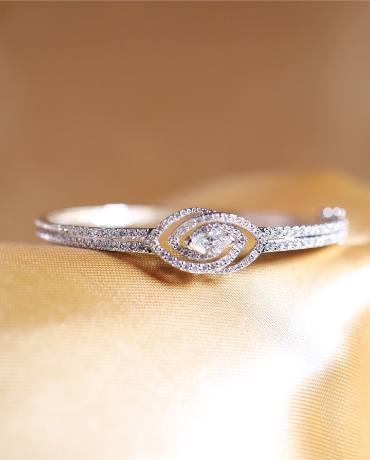 1.96 Carat Marquise and Round Diamond Bangle in 18K White Gold - Image 11