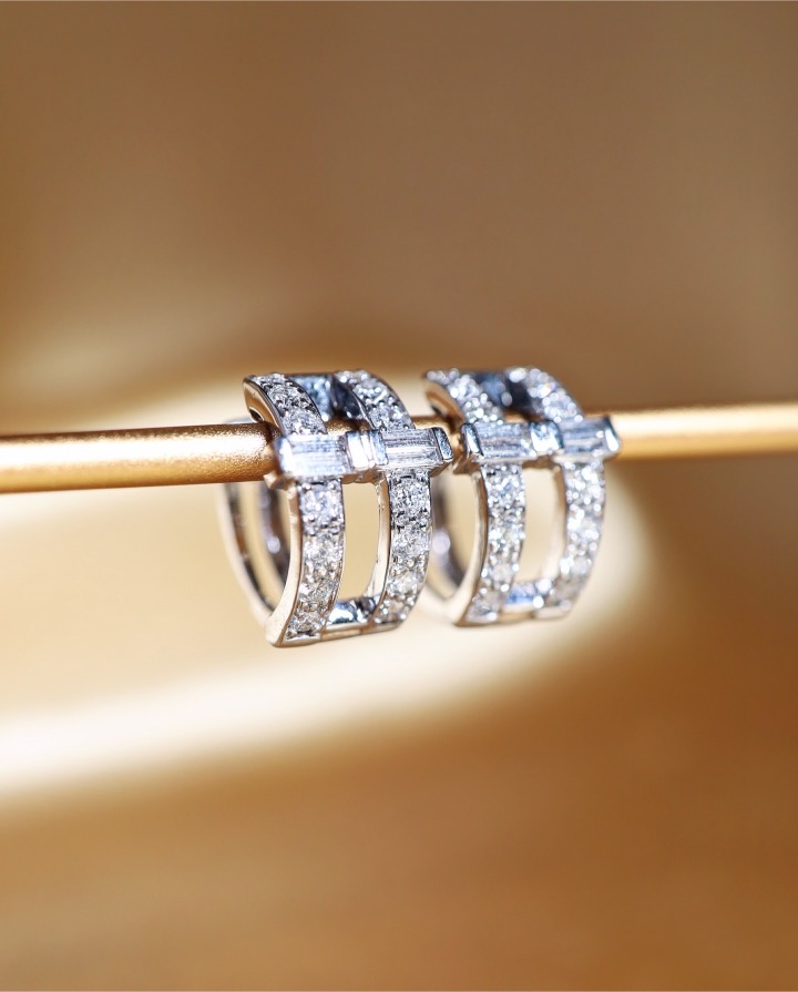 1.08 Carat Diamond Geometric Hoop Earrings in 18K White Gold - Image 6