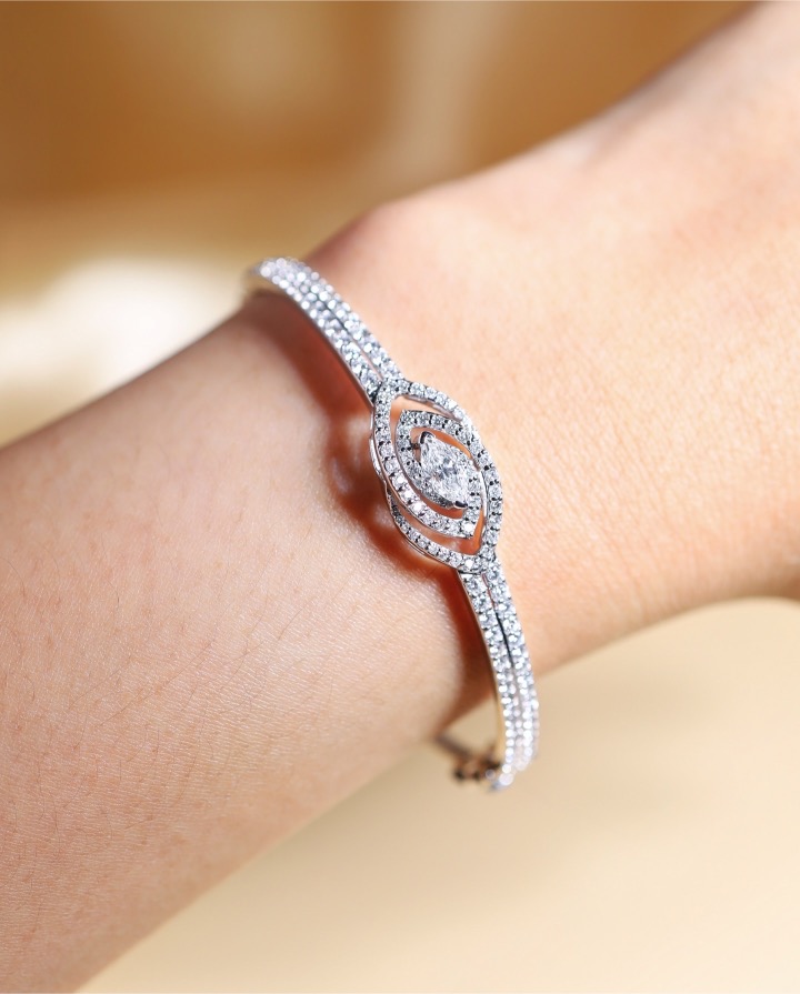 1.96 Carat Marquise and Round Diamond Bangle in 18K White Gold - Image 2