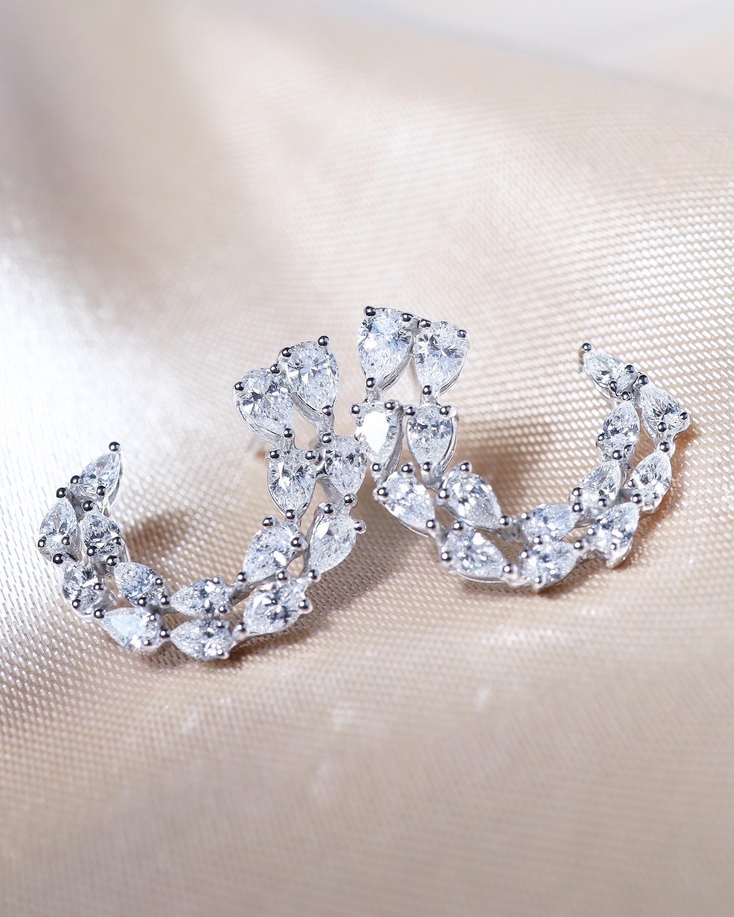2.66 Carat Fancy-Cut Diamond Statement Earrings in 18K White Gold