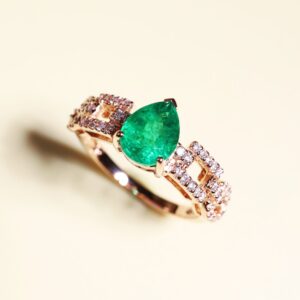 1.45 Carat Zambian Pear Emerald and Diamond Ring in 18K Rose Gold