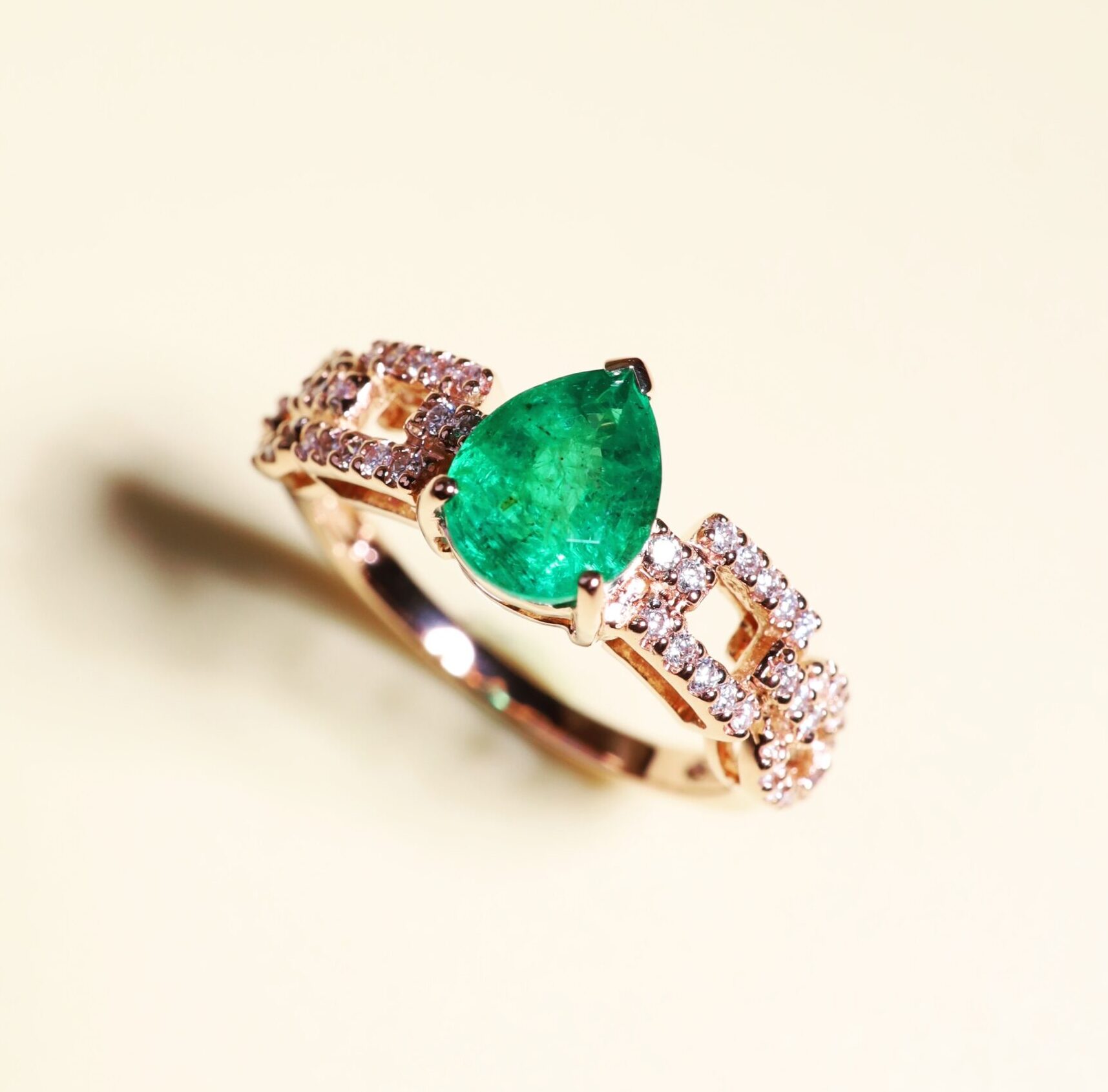 1.45 Carat Zambian Pear Emerald and Diamond Ring in 18K Rose Gold