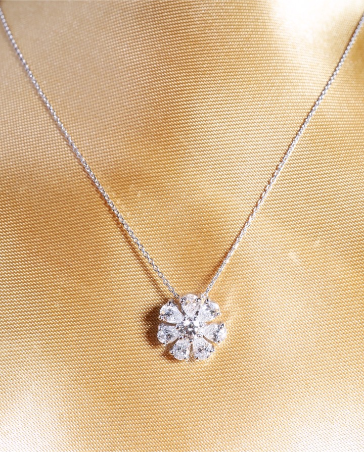 1.58 Carat Fancy-Cut Diamond Flower Pendant in 18K White Gold - Image 2