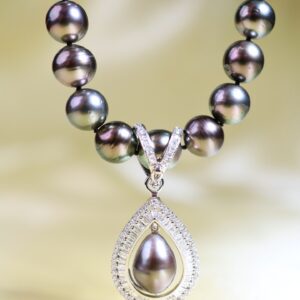 14 mm Black Tahitian South Sea Pearl and Diamond Pendant Necklace