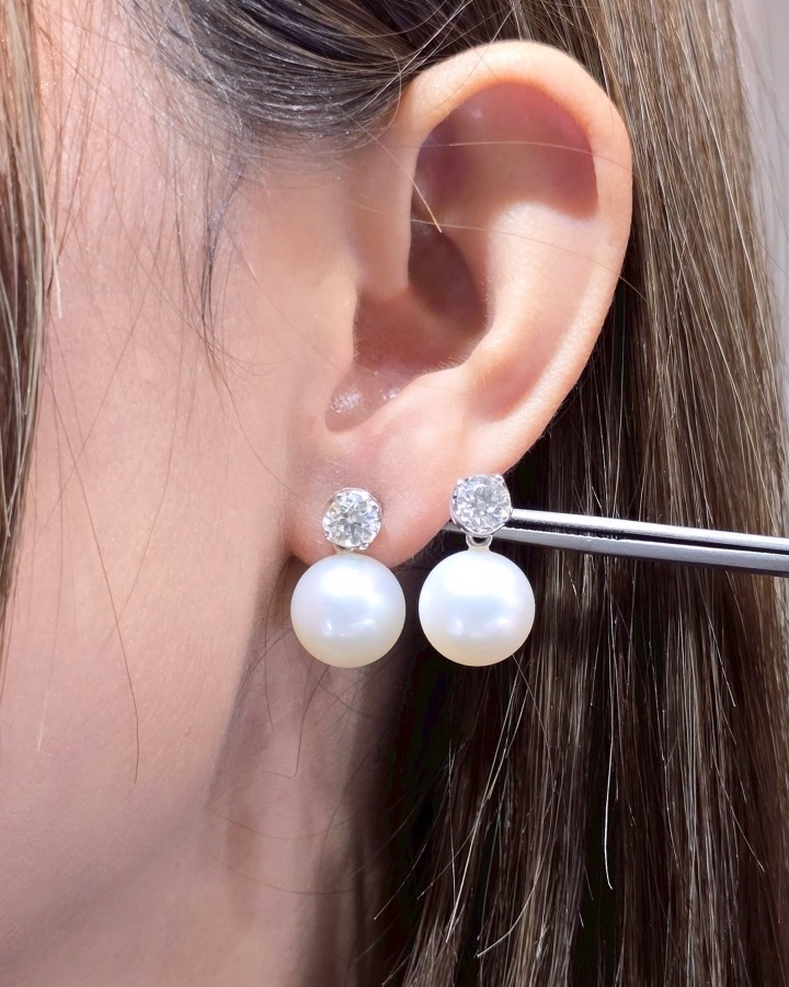 GIA-Certified 1.20 Carat Diamond and 12.5 mm South Sea Pearl Stud Earrings - Image 2
