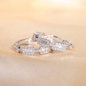 1.06 Carat Baguette and Round Diamond Geometric Hoop Earrings