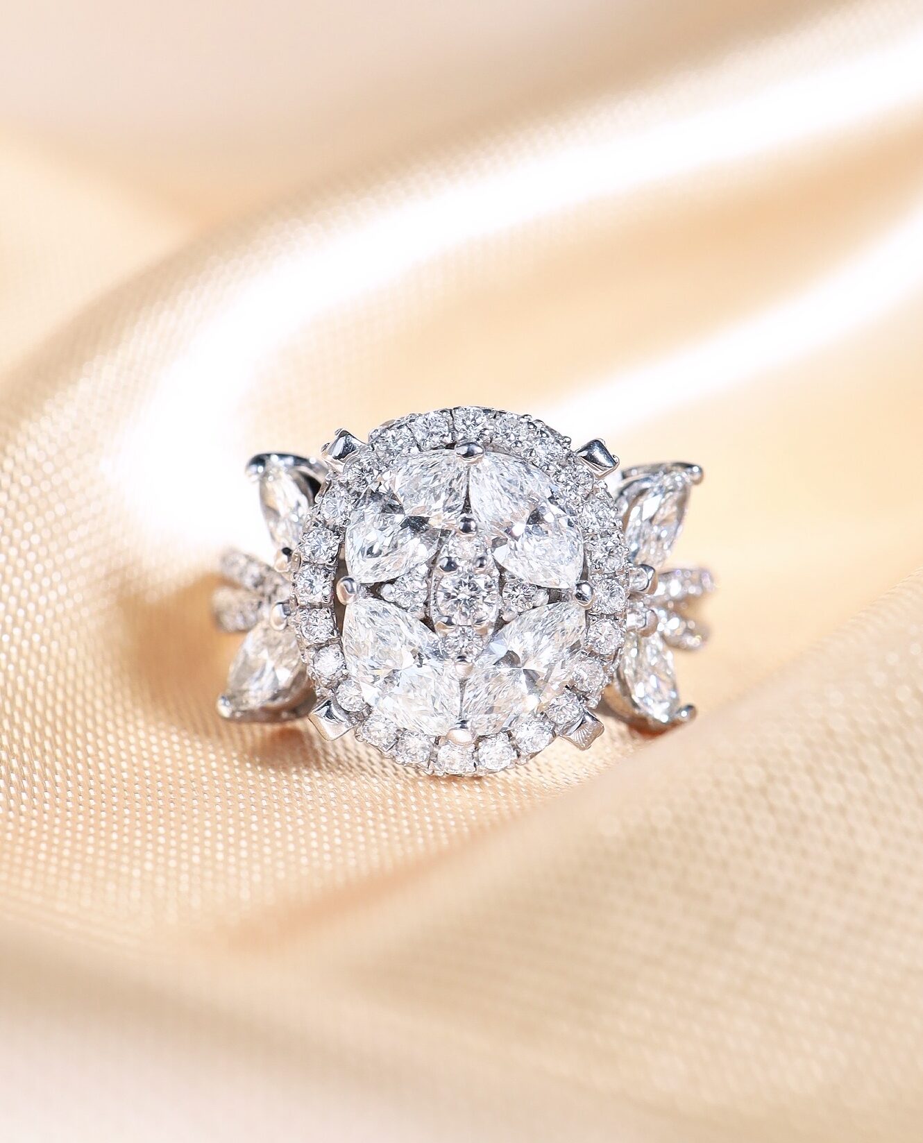 2.25 Carat Marquise and Round Diamond Illusion Ring in 18K White Gold