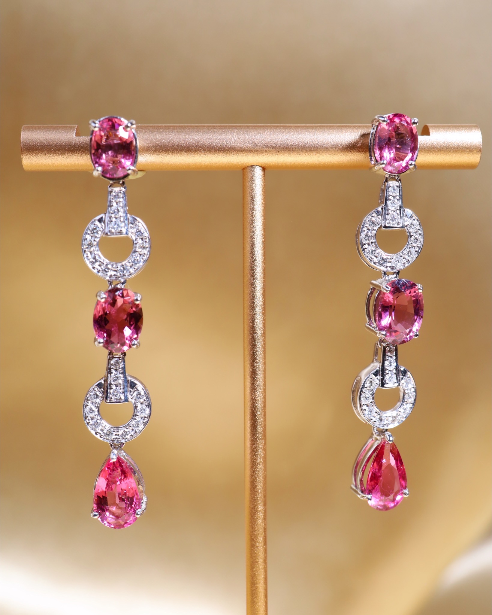 7.36 Carat Rubellite Tourmaline and Diamond Drop Earrings - Image 5