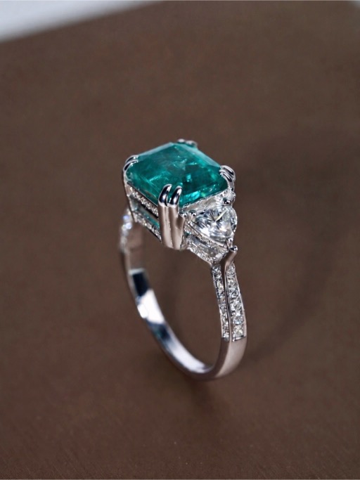 2.71 Carat Zambian Emerald and Diamond Three-Stone Ring in 18K White Gold - Image 11