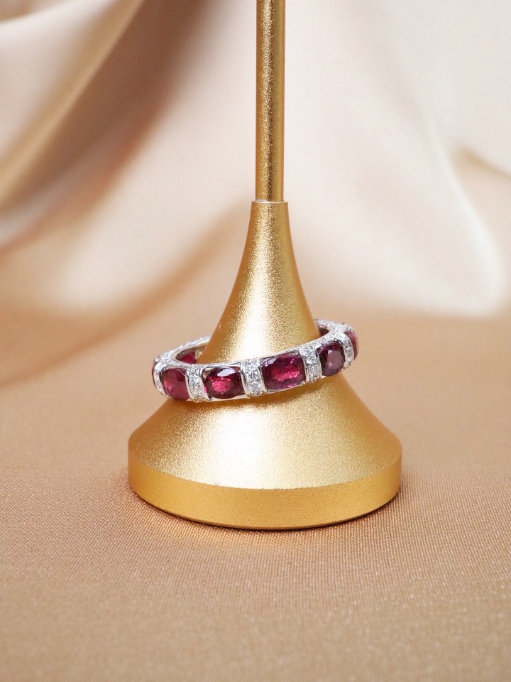 Siamese Ruby & Diamond Eternity Ring in 18K White Gold - Image 3