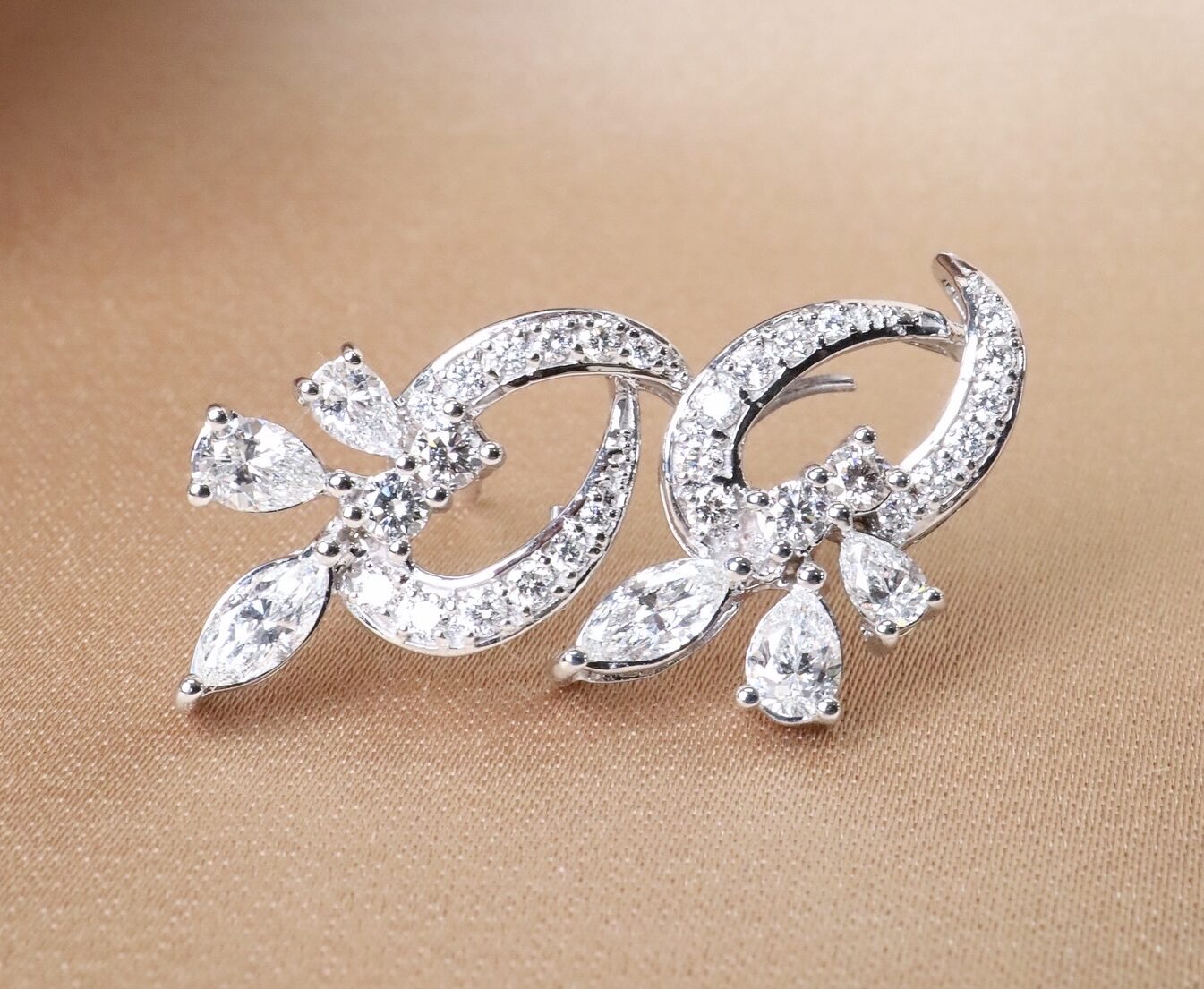 2.46 Carat Diamond Crescent Drop Earrings in 18K White Gold