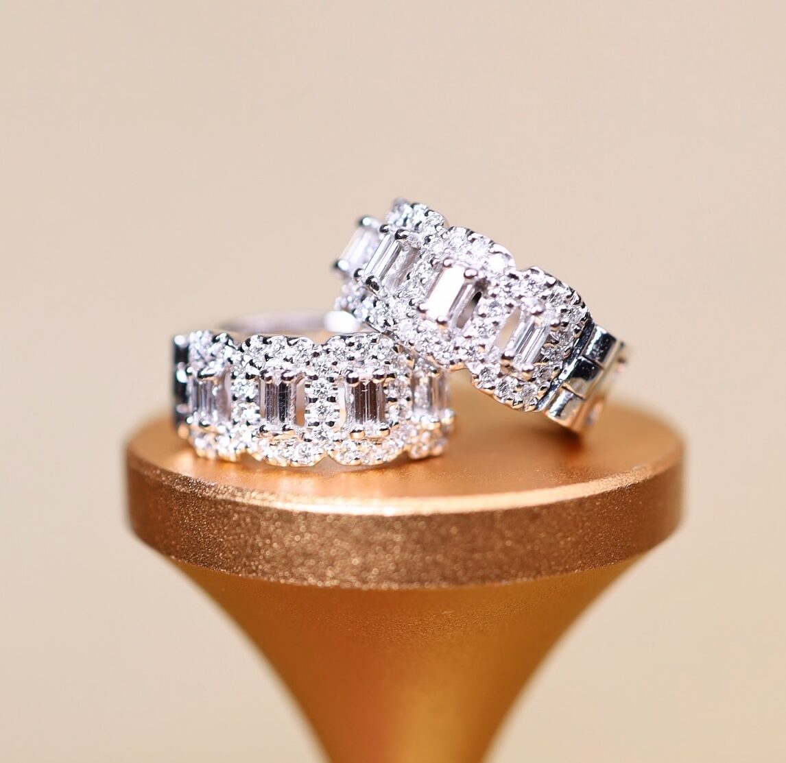 0.98 Carat Baguette and Round Diamond Hoop Earrings in 18K White Gold